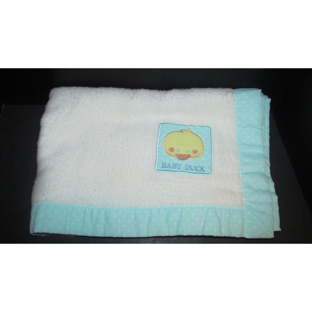 Cuddle Time Baby Duck vintage baby blanket aqua‎ white dots acrylic nylon trim